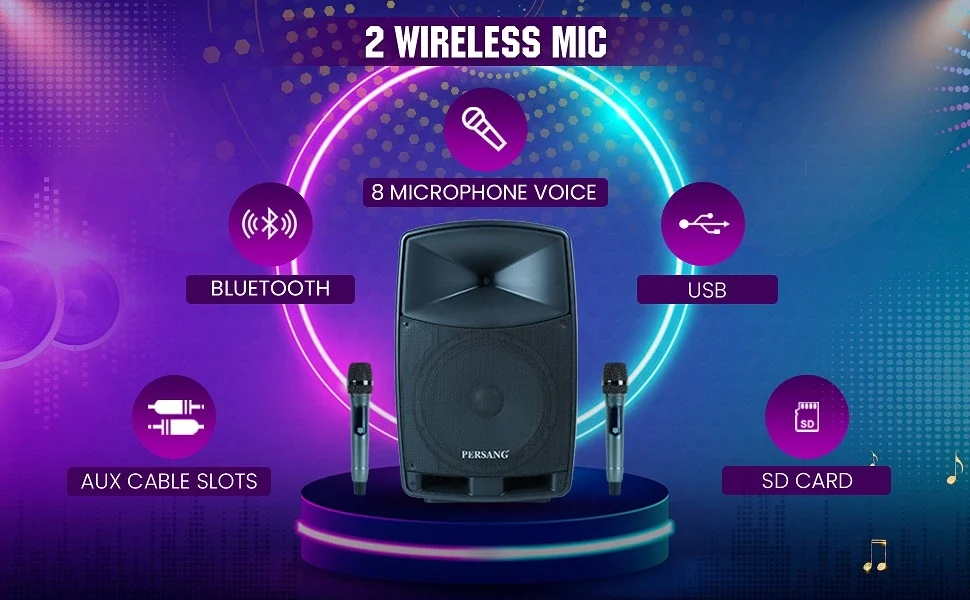 Trolley Speaker with 2 UHF Microphones, AUX Cable slots and wireless connectivity option Online